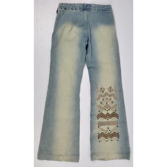 Vintage Sweet November Womens 4 Blue Boho Hippie Jeans Embroidered Wide Leg - Picture 10 of 15